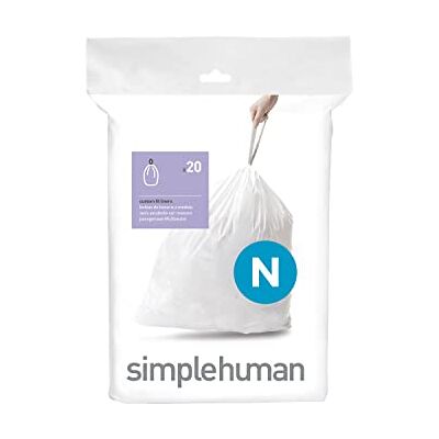 simplehuman sacchi spazzatura, sacchetti su misura codice N, bianchi, confezione da 20 simplehuman sacchi spazzatura, sacchetti su misura codice N, bianchi, confezione da 20