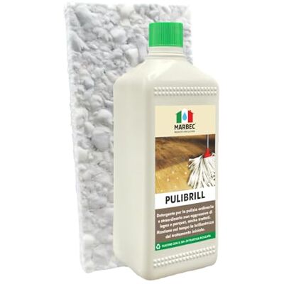 Marbec Pulibrill® 1LT + Tampone in Melammina Detersivo per parquet e pavimenti in legno, pH neutro, pulisce e ravviva ogni finitura Marbec Pulibrill® 1LT + Tampone in Melammina Detersivo per parquet e pavimenti in legno, pH neutro, pulisce e ravviva ogni finitura