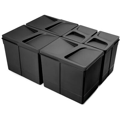 Emuca Contenitori per la raccolta differenziata per cassetti da cucina, H 266 mm (3 x 15 L + 2 x 7 L), Plastica nera Emuca Contenitori per la raccolta differenziata per cassetti da cucina, H 266 mm (3 x 15 L + 2 x 7 L), Plastica nera