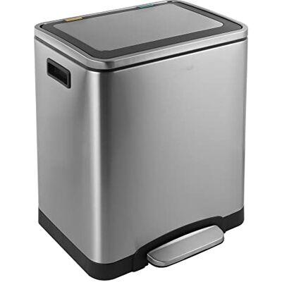 KITCHEN MOVE Doppio Riciclaggio in Acciaio Inossidabile 30 L con 2 Scomparti (2 x 15 L) per rifiuti, Cucina, Giardino, Raccolta differenziata, Metallo, 40 x 33 x 52 cm KITCHEN MOVE Doppio Riciclaggio in Acciaio Inossidabile 30 L con 2 Scomparti (2 x 15 L) per rifiuti, Cucina, Giardino, Raccolta differenziata, Metallo, 40 x 33 x 52 cm