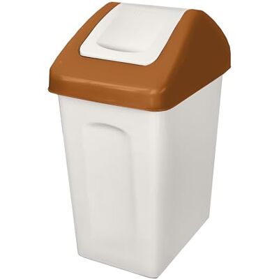 BranQ Home essential Pattumiera da 10 l, con coperchio basculante, colore: bianco rotto con accenti marroni, universale, in plastica PP senza BPA, bianco/marrone, 18,6 x 26,6 x 37,5 cm (lunghezza x BranQ Home essential Pattumiera da 10 l, con coperchio basculante, colore: bianco rotto con accenti marroni, universale, in plastica PP senza BPA, bianco/marrone, 18,6 x 26,6 x 37,5 cm (lunghezza x