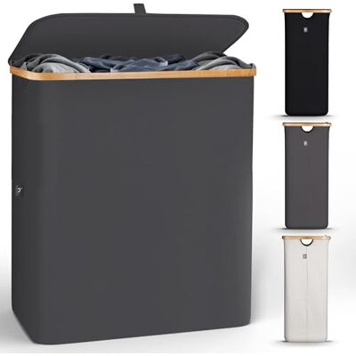 HENNEZ Cesti Lavanderia Biancheria Sporca con Coperchio Grigio Sacco Mobile Portabiancheria Cestino Sacco HENNEZ Cesti Lavanderia Biancheria Sporca con Coperchio Grigio Sacco Mobile Portabiancheria Cestino Sacco