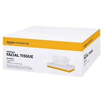 AmazonCommercial Fazzoletti per Viso, Premium 2 Veli, 4000 Strappi (40 Confezioni da 100), Dimensioni Foglio: 20cm x 21cm AmazonCommercial Fazzoletti per Viso, Premium 2 Veli, 4000 Strappi (40 Confezioni da 100), Dimensioni Foglio: 20cm x 21cm