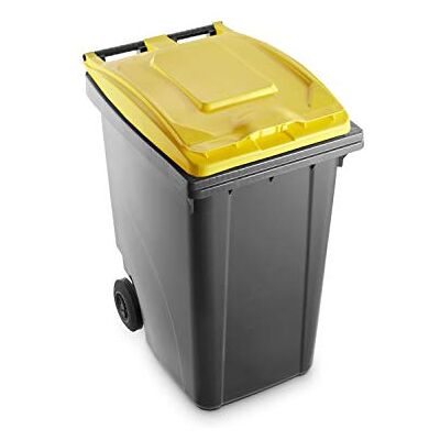 Mobil Plastic Bidone carrellato per la raccolta differenziata rifiuti 360 Lt per uso esterno Fondo grigio e coperchio giallo (Uni EN 840) Mobil Plastic Bidone carrellato per la raccolta differenziata rifiuti 360 Lt per uso esterno Fondo grigio e coperchio giallo (Uni EN 840)