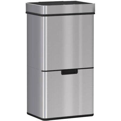 HOMCOM Pattumiera Differenziata con Sensore 3 Scomparti 47+2x12.5L Argento , Pattumiera Automatica da Cucina, Coperchio, Cestini Interni Rimovibili, Acciaio Inox, 42x30x81cm HOMCOM Pattumiera Differenziata con Sensore 3 Scomparti 47+2x12.5L Argento , Pattumiera Automatica da Cucina, Coperchio, Cestini Interni Rimovibili, Acciaio Inox, 42x30x81cm