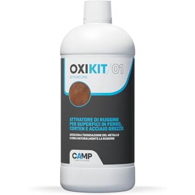 CAMP Oxi Kit 01 Attivatore Ruggine per Superfici in Ferro, Corten e Acciaio Grezzo, Accelera l'Ossidazione dei Metalli Ferrosi e Li Protegge nel Tempo Mantenendo l'Effetto Ruggine, Made in Italy, 1l CAMP Oxi Kit 01 Attivatore Ruggine per Superfici in Ferro, Corten e Acciaio Grezzo, Accelera l'Ossidazione dei Metalli Ferrosi e Li Protegge nel Tempo Mantenendo l'Effetto Ruggine, Made in Italy, 1l