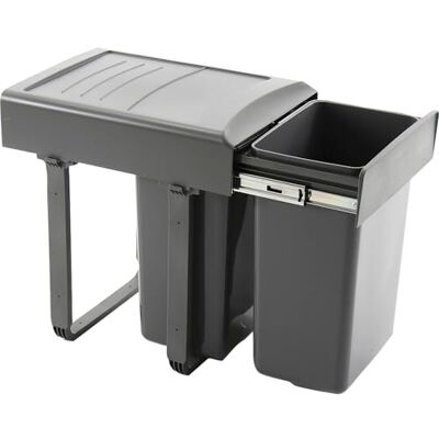 EKOTECH Pattumiera da incasso Mega 40, 2 x 20 litri, in plastica, colore: grigio EKOTECH Pattumiera da incasso Mega 40, 2 x 20 litri, in plastica, colore: grigio