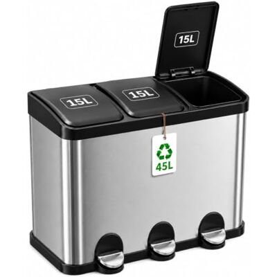 Amig Pattumiera tripla con pedali 45 litri Mod. -3 scomparti estraibili da 15 litri Pattumiera per raccolta differenziata da cucina Acciaio inox Dimensioni: 60 x 37 x 49 cm Argento Amig Pattumiera tripla con pedali 45 litri Mod. -3 scomparti estraibili da 15 litri Pattumiera per raccolta differenziata da cucina Acciaio inox Dimensioni: 60 x 37 x 49 cm Argento