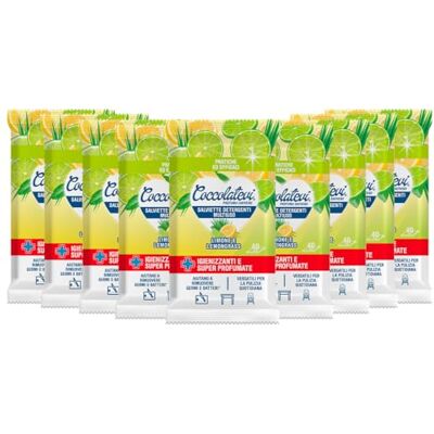 COCCOLATEVI Salviette Detergenti Multiuso Limone e Lemongrass 9 Confezioni x 40 Pezzi, Igienizzanti con Alcool, Pulizia Superfici Senza Risciacquo, Profumo Intenso e Lunga Durata COCCOLATEVI Salviette Detergenti Multiuso Limone e Lemongrass 9 Confezioni x 40 Pezzi, Igienizzanti con Alcool, Pulizia Superfici Senza Risciacquo, Profumo Intenso e Lunga Durata