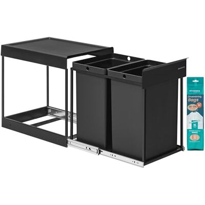 SONGMICS Pattumiera da Cucina per Raccolta Differenziata, Cestino da Incasso per Mobile, 2 x 20 L Doppio Scomparto, Estraibile, Struttura in Acciaio, Coperchio in ABS, Nero Inchiostro SONGMICS Pattumiera da Cucina per Raccolta Differenziata, Cestino da Incasso per Mobile, 2 x 20 L Doppio Scomparto, Estraibile, Struttura in Acciaio, Coperchio in ABS, Nero Inchiostro