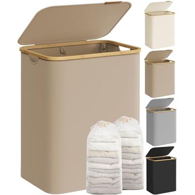 SONGMICS Cesto Portabiancheria con Coperchio a 2 Scomparti, Cesta per Bucato, 130 L, Sacco Rimovibile, Tessuto Oxford, Manici di Bambù Pieghevole, 52 x 38,5 x 70,5 cm, Marrone Cammello LCB513LJ01 SONGMICS Cesto Portabiancheria con Coperchio a 2 Scomparti, Cesta per Bucato, 130 L, Sacco Rimovibile, Tessuto Oxford, Manici di Bambù Pieghevole, 52 x 38,5 x 70,5 cm, Marrone Cammello LCB513LJ01