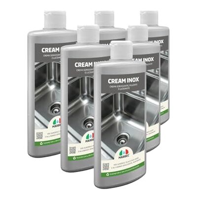 Marbec Cream Inox® 250GRx6Pz Crema lucidante, pulisce e sgrassa le superfici in acciaio inox, alluminio. Facile e sicuro, non lascia aloni. Marbec Cream Inox® 250GRx6Pz Crema lucidante, pulisce e sgrassa le superfici in acciaio inox, alluminio. Facile e sicuro, non lascia aloni.