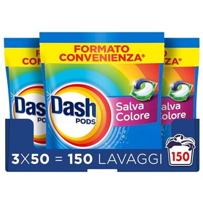 Dash Pods Detersivo In Capsule, 3x50 Lavaggi, Salva Colore, Rimuove Le Macchie, Igienizza, Brillantezza Per I Capi Dash Pods Detersivo In Capsule, 3x50 Lavaggi, Salva Colore, Rimuove Le Macchie, Igienizza, Brillantezza Per I Capi