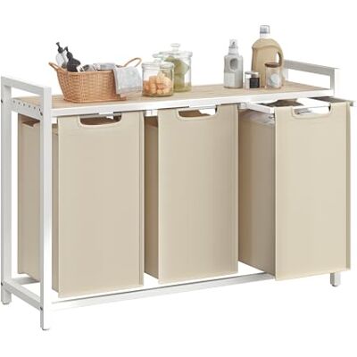 VASAGLE Cesto Portabiancheria, Porta Biancheria, 3 Sacchi in Tessuto Rimovibili, Piano d’Appoggio, Metallo, 3 x 40 L, 92,5 x 33 x 72 cm, Beige Cappuccino e Beige Naturale BLH301LH01 VASAGLE Cesto Portabiancheria, Porta Biancheria, 3 Sacchi in Tessuto Rimovibili, Piano d’Appoggio, Metallo, 3 x 40 L, 92,5 x 33 x 72 cm, Beige Cappuccino e Beige Naturale BLH301LH01