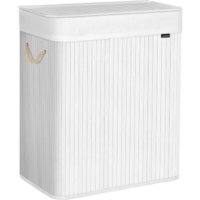 SONGMICS Cesto Portabiancheria, 100 L, Cesta Biancheria a 2 Scomparti in Bambù, Coperchio, Maniglie, Pieghevole, Sacco Rimovibile e Lavabile in Lavatrice, Lavanderia, Casa, Bagno, Bianco LCB64WT SONGMICS Cesto Portabiancheria, 100 L, Cesta Biancheria a 2 Scomparti in Bambù, Coperchio, Maniglie, Pieghevole, Sacco Rimovibile e Lavabile in Lavatrice, Lavanderia, Casa, Bagno, Bianco LCB64WT