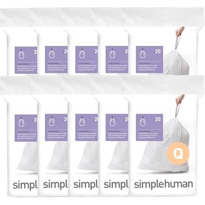 simplehuman Code Q 200 sacchetti per la spazzatura con chiusura a coulisse, in confezioni dispenser, 50-65 litri, colore: bianco simplehuman Code Q 200 sacchetti per la spazzatura con chiusura a coulisse, in confezioni dispenser, 50-65 litri, colore: bianco