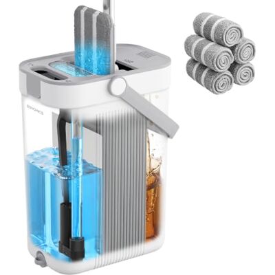 SONGMICS Mocio Lavapavimenti con Secchio, Acqua Pulita/Sporca Separata, Secchio a 3 Scomparti, Strizzatore, Mop Piatto, Testina Girevole a 360°, 5 Panni Microfibra, Grigio e Bianco SONGMICS Mocio Lavapavimenti con Secchio, Acqua Pulita/Sporca Separata, Secchio a 3 Scomparti, Strizzatore, Mop Piatto, Testina Girevole a 360°, 5 Panni Microfibra, Grigio e Bianco