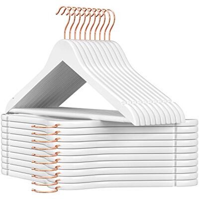 SONGMICS Grucce Legno, 20 Pezzi, Appendiabiti con Scanalature su Spalle, Barra Portapantaloni Antiscivolo e Gancio Girevole a 360° per Completi Camicie Cappotti, Bianco e Oro Rosa CRW001W01 SONGMICS Grucce Legno, 20 Pezzi, Appendiabiti con Scanalature su Spalle, Barra Portapantaloni Antiscivolo e Gancio Girevole a 360° per Completi Camicie Cappotti, Bianco e Oro Rosa CRW001W01