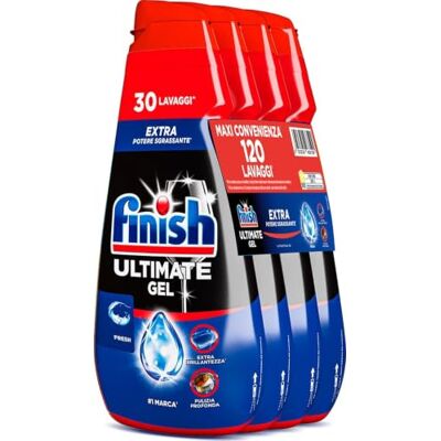 Finish Ultimate Gel, Detersivo per Lavastoviglie, 120 Lavaggi, 4 confezioni da 30 Lavaggi, Fresh, Extra Potere Sgrassante, Extra Brillantezza, Pulizia Profonda Finish Ultimate Gel, Detersivo per Lavastoviglie, 120 Lavaggi, 4 confezioni da 30 Lavaggi, Fresh, Extra Potere Sgrassante, Extra Brillantezza, Pulizia Profonda