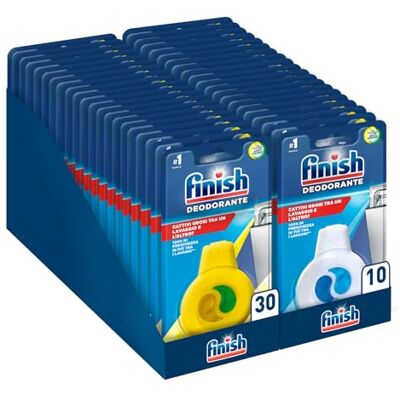 Finish Additivo Lavastoviglie, Confezione da 40x4ml Deodorante per Lavastoviglie, Cassa Mista Set 10 Deo Odorstop Profumo di Fresco, 30 Lemon e Lime Finish Additivo Lavastoviglie, Confezione da 40x4ml Deodorante per Lavastoviglie, Cassa Mista Set 10 Deo Odorstop Profumo di Fresco, 30 Lemon e Lime