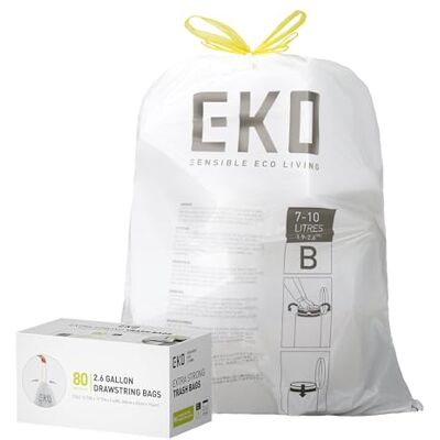 EKO Easy-Dispense Rotolo da 80 sacchetti per la spazzatura extra forti con coulisse, piccoli, 7-10 litri, 1 confezione bianca, codice B EKO Easy-Dispense Rotolo da 80 sacchetti per la spazzatura extra forti con coulisse, piccoli, 7-10 litri, 1 confezione bianca, codice B