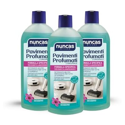 Nuncas Pavimenti Profumati Detergente Pavimenti Formula Specifica per Robot e Lavapavimenti Desiderio Multipack Confezione da 3 x 500 ml Nuncas Pavimenti Profumati Detergente Pavimenti Formula Specifica per Robot e Lavapavimenti Desiderio Multipack Confezione da 3 x 500 ml