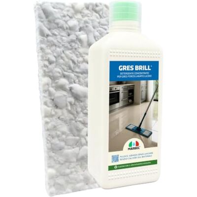 Marbec Gres Brill ® 1LT + Tampone in Melamina Detergente disincrostante per gres porcellanato lucido, elimina aloni e patine calcaree Marbec Gres Brill ® 1LT + Tampone in Melamina Detergente disincrostante per gres porcellanato lucido, elimina aloni e patine calcaree