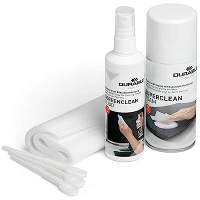 Durable 583400 PC Cleaning Kit, Set per la Pulizia di Computer, Schiuma detergente 150 ml, detergente 125 ml, 10 Panni in Anti-Pelucchi, 1 spatolina Durable 583400 PC Cleaning Kit, Set per la Pulizia di Computer, Schiuma detergente 150 ml, detergente 125 ml, 10 Panni in Anti-Pelucchi, 1 spatolina