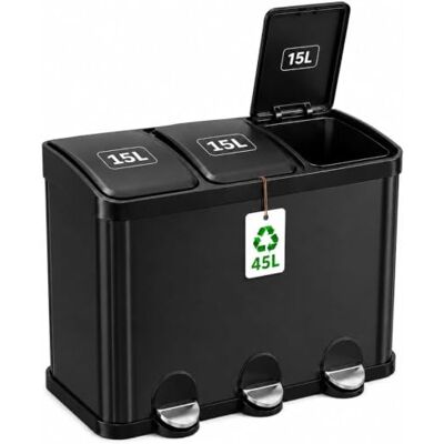 Amig Pattumiera tripla con pedali 45 litri Mod. RECIK3-3 scomparti estraibili da 15 litri Pattumiera per raccolta differenziata da cucina Acciaio Dimensioni: 60 x 37 x 49 cm Nero opaco Amig Pattumiera tripla con pedali 45 litri Mod. RECIK3-3 scomparti estraibili da 15 litri Pattumiera per raccolta differenziata da cucina Acciaio Dimensioni: 60 x 37 x 49 cm Nero opaco