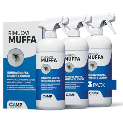 CAMP Rimuovi Muffa Antimuffa per Muri Interni ed Esterni ad Azione Rapida, Spray Antimuffa Igienizzante Pronto all'Uso, Ideale per Rimuovere Muffe, Muschi e Funghi Prodotti Pulizia Casa, 3x750 ml CAMP Rimuovi Muffa Antimuffa per Muri Interni ed Esterni ad Azione Rapida, Spray Antimuffa Igienizzante Pronto all'Uso, Ideale per Rimuovere Muffe, Muschi e Funghi Prodotti Pulizia Casa, 3x750 ml