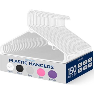 SereneLife Grucce Appendiabiti Bianche 150 Pezzi, Stampelle Armadio Resistenti con Design Antiscivolo, Appendiabiti Tubolari con 2 Ganci Integrati per Cinghie, Mega Confezione per Abiti SereneLife Grucce Appendiabiti Bianche 150 Pezzi, Stampelle Armadio Resistenti con Design Antiscivolo, Appendiabiti Tubolari con 2 Ganci Integrati per Cinghie, Mega Confezione per Abiti