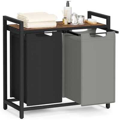 VASAGLE Cesto Portabiancheria, Porta Biancheria, 2 Sacchi in Tessuto Rimovibili, Piano d’Appoggio, Metallo, 2 x 46 L, 73 x 33 x 72 cm, Nero Inchiostro, Grigio Tortora e Marrone Vintage BLH201X01 VASAGLE Cesto Portabiancheria, Porta Biancheria, 2 Sacchi in Tessuto Rimovibili, Piano d’Appoggio, Metallo, 2 x 46 L, 73 x 33 x 72 cm, Nero Inchiostro, Grigio Tortora e Marrone Vintage BLH201X01