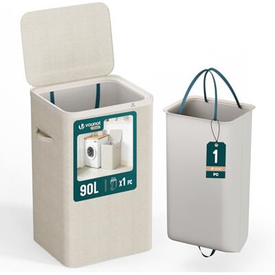 VOUNOT ® Cesto Portabiancheria 90L Rettangolare con Coperchio, Cesto Biancheria con Sacco Rimovibile Autoportante e Manici, Salvaspazio per Bagno, Camera da Letto Lavanderia e Soggiorno, Beige VOUNOT ® Cesto Portabiancheria 90L Rettangolare con Coperchio, Cesto Biancheria con Sacco Rimovibile Autoportante e Manici, Salvaspazio per Bagno, Camera da Letto Lavanderia e Soggiorno, Beige