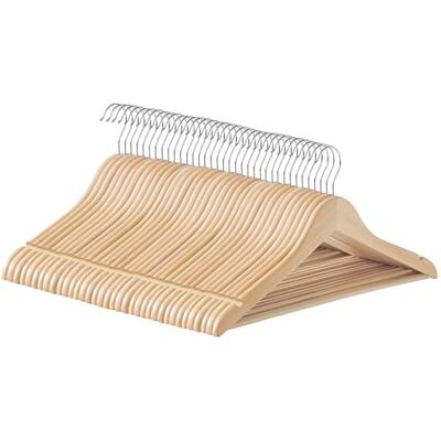 SONGMICS Grucce in Legno, 36 Pezzi, Grucce Appendiabiti, con Scanalature sulle Spalle, Barra per Pantaloni, Gancio Girevole a 360°, per Giacche Camicie Cappotti, Beige Naturale SONGMICS Grucce in Legno, 36 Pezzi, Grucce Appendiabiti, con Scanalature sulle Spalle, Barra per Pantaloni, Gancio Girevole a 360°, per Giacche Camicie Cappotti, Beige Naturale