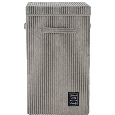 Wenko Portabiancheria Cora grigio, moderno cesto portabiancheria in morbido velluto a coste, con coperchio a chiusura velcro e 3 manici, capienza di 63 litri, 33 X 58 x 33 cm, 100% poliestere Wenko Portabiancheria Cora grigio, moderno cesto portabiancheria in morbido velluto a coste, con coperchio a chiusura velcro e 3 manici, capienza di 63 litri, 33 X 58 x 33 cm, 100% poliestere