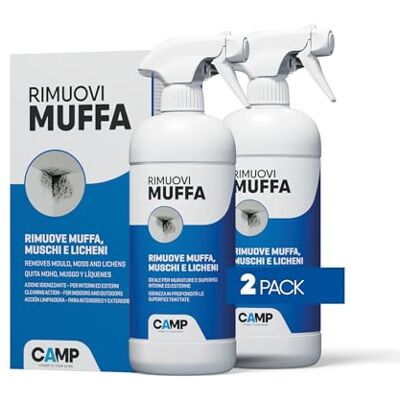 CAMP Rimuovi Muffa Antimuffa per Muri Interni ed Esterni ad Azione Rapida, Spray Antimuffa Igienizzante Pronto all'Uso, Ideale per Rimuovere Muffe, Muschi e Funghi Prodotti Pulizia Casa, 2x750 ml CAMP Rimuovi Muffa Antimuffa per Muri Interni ed Esterni ad Azione Rapida, Spray Antimuffa Igienizzante Pronto all'Uso, Ideale per Rimuovere Muffe, Muschi e Funghi Prodotti Pulizia Casa, 2x750 ml