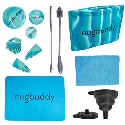 nugbuddy Kit per la pulizia dei vetri, accessori riutilizzabili in silicone, kit completo per pulire il pezzo, basta aggiungere il detergente, borsa riutilizzabile, spazzole, tappetino, tappi e tappi, nugbuddy Kit per la pulizia dei vetri, accessori riutilizzabili in silicone, kit completo per pulire il pezzo, basta aggiungere il detergente, borsa riutilizzabile, spazzole, tappetino, tappi e tappi,
