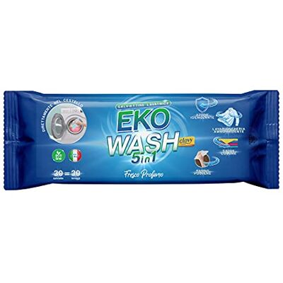 CLOVY Eko Wash, Detersivo in Salviette 5 in 1, 30 Lavaggi Detergente, ammorbidente e salvacolore in una sola salvietta. Dopo il lavaggio si riutilizza come panno catturapolvere. CLOVY Eko Wash, Detersivo in Salviette 5 in 1, 30 Lavaggi Detergente, ammorbidente e salvacolore in una sola salvietta. Dopo il lavaggio si riutilizza come panno catturapolvere.