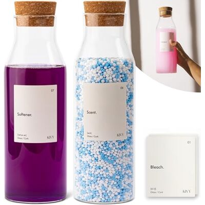 KIVY Contenitore dispenser per detersivo in vetro (2 x 1180 ml) – Barattoli di vetro per l'organizzazione della lavanderia KIVY Contenitore dispenser per detersivo in vetro (2 x 1180 ml) – Barattoli di vetro per l'organizzazione della lavanderia