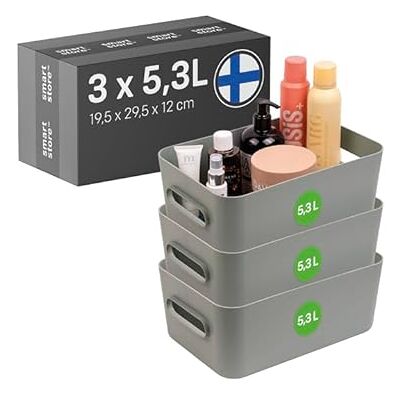 SmartStore Contenitore in plastica medio con manici 3× 5,3 L Cestino organizer per bagno, lavanderia, cucina, ufficio Contenitore verde con 10 anni di garanzia L29,5 ×P19,5×H12cm SmartStore Contenitore in plastica medio con manici 3× 5,3 L Cestino organizer per bagno, lavanderia, cucina, ufficio Contenitore verde con 10 anni di garanzia L29,5 ×P19,5×H12cm