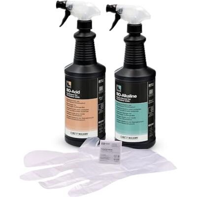 ERRECOM Kit per pulizia unità esterna climatizzatori con tensioattivi biodegradabili, include Bio Acid detergente bio acido da 1L, Bio Alkaline detergente bio alcalino da 1L, guanti monouso ERRECOM Kit per pulizia unità esterna climatizzatori con tensioattivi biodegradabili, include Bio Acid detergente bio acido da 1L, Bio Alkaline detergente bio alcalino da 1L, guanti monouso