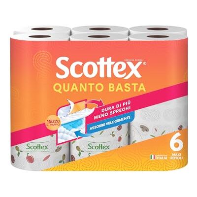 Scottex Quanto Basta, Carta Cucina, Opzione Mezzo Strappo, 6 Maxi Rotoli Scottex Quanto Basta, Carta Cucina, Opzione Mezzo Strappo, 6 Maxi Rotoli