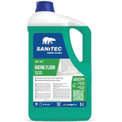 SANITEC igiene sicura Sanitec, Igienic Floor, Detergente Universale Sgrassante Concentrato con Azione Igienizzante e Profumato alla Mela Verde, Attivo su Qualsiasi Tipo di Sporco, Made in Italy, 5 L SANITEC igiene sicura Sanitec, Igienic Floor, Detergente Universale Sgrassante Concentrato con Azione Igienizzante e Profumato alla Mela Verde, Attivo su Qualsiasi Tipo di Sporco, Made in Italy, 5 L