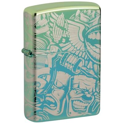 Zippo Accendino antivento a tema tatuaggio verde acqua lucido laser 360°, ricaricabile, riutilizzabile, design antivento, confezione regalo, made in USA Zippo Accendino antivento a tema tatuaggio verde acqua lucido laser 360°, ricaricabile, riutilizzabile, design antivento, confezione regalo, made in USA