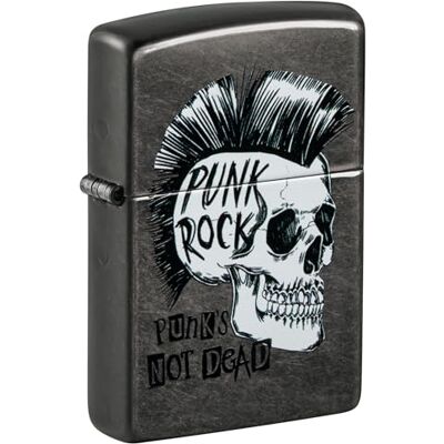 Zippo Accendino antivento con teschio punk rock, grigio crepuscolo, immagine a colori, ricaricabile, riutilizzabile, design antivento, in confezione regalo, prodotto negli Stati Uniti Zippo Accendino antivento con teschio punk rock, grigio crepuscolo, immagine a colori, ricaricabile, riutilizzabile, design antivento, in confezione regalo, prodotto negli Stati Uniti