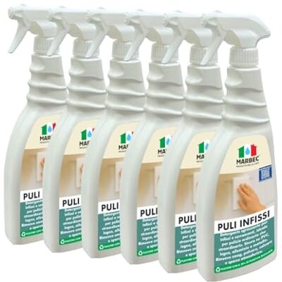 Marbec PULI INFISSI 750MLX6PZ Detergente sgrassante per pulizie ordinarie e strardinarie di infissi e serramenti Per infissi in legno, alluminio, metallo e PVC Marbec PULI INFISSI 750MLX6PZ Detergente sgrassante per pulizie ordinarie e strardinarie di infissi e serramenti Per infissi in legno, alluminio, metallo e PVC
