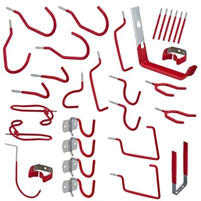 Relaxdays Set da 32 Ganci da Parete, Supporto Porta Utensili da Muro, per Giardino, Garage e Officina, in Acciaio, Rosso Relaxdays Set da 32 Ganci da Parete, Supporto Porta Utensili da Muro, per Giardino, Garage e Officina, in Acciaio, Rosso