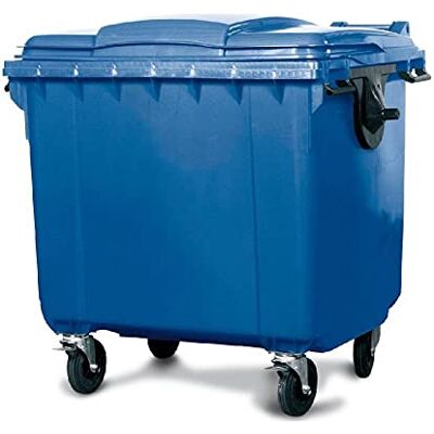 Mobil Plastic Cassonetto per la raccolta differenziata rifiuti, capacità 660 Lt, certificato UNI EN 840, coperchio piano, colore blu Mobil Plastic Cassonetto per la raccolta differenziata rifiuti, capacità 660 Lt, certificato UNI EN 840, coperchio piano, colore blu