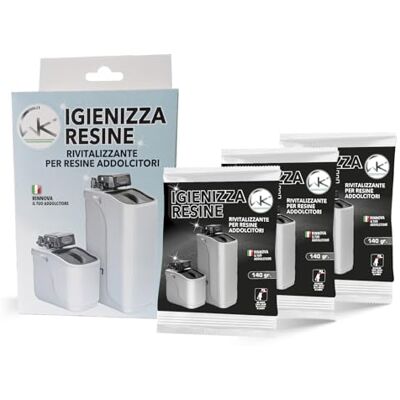 WK Igienizza Resine Addolcitore Detergente, Decalcificante per Resine Addolcitore Made in Italy Confezione da 3 Bustine da 140 gr WK Igienizza Resine Addolcitore Detergente, Decalcificante per Resine Addolcitore Made in Italy Confezione da 3 Bustine da 140 gr