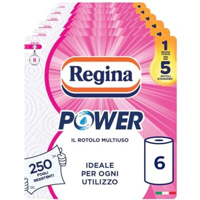 Regina Power, 6 Rotoli di Carta Multiuso a 2 Veli 250 Fogli per Rotolo, Ottimo per la Pulizia di ogni Superficie, Confezione in Carta riciclabile, 100% certificata FSC Regina Power, 6 Rotoli di Carta Multiuso a 2 Veli 250 Fogli per Rotolo, Ottimo per la Pulizia di ogni Superficie, Confezione in Carta riciclabile, 100% certificata FSC